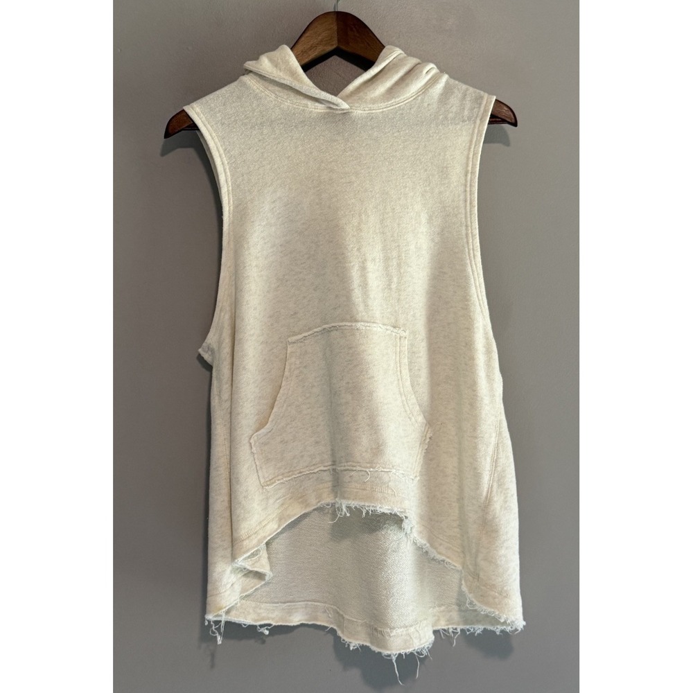 Free People Sleeveless Hoodie Ivory Vintage Knit Boho Chic Kangaroo Pocket XS
